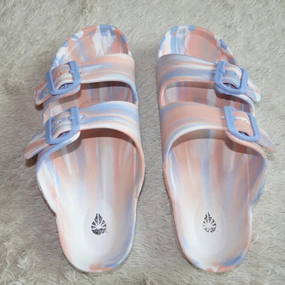 Women's Size 7 O'rageous Marble 2 Buckle Strap Slide Sandals, Like New
